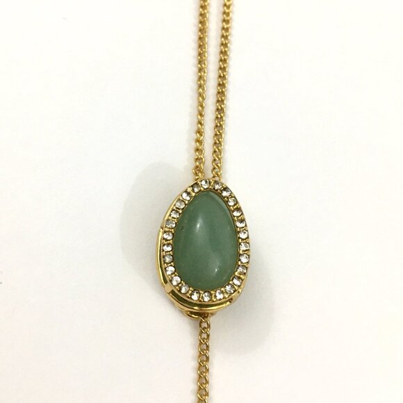 NEW! J. CREW Gold-plated stone and freshwater pearl drop necklace Green Apple - Picture 5 of 7